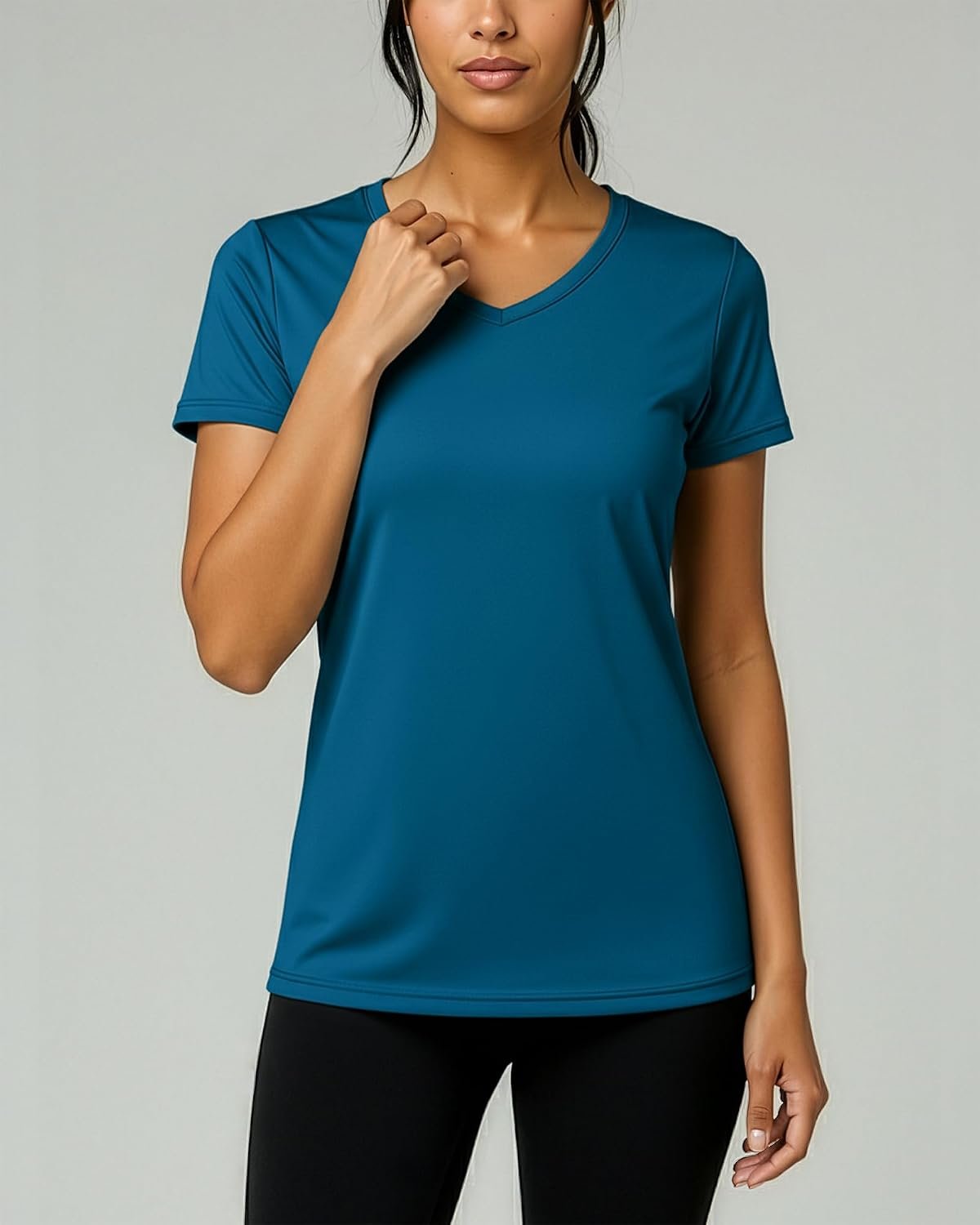 5-Pack Women’s Short-Sleeve V-Neck Dry-Fit Sport Tops, Sweat-Wicking Yoga & Training Tees, Available in Extended Plus Sizes