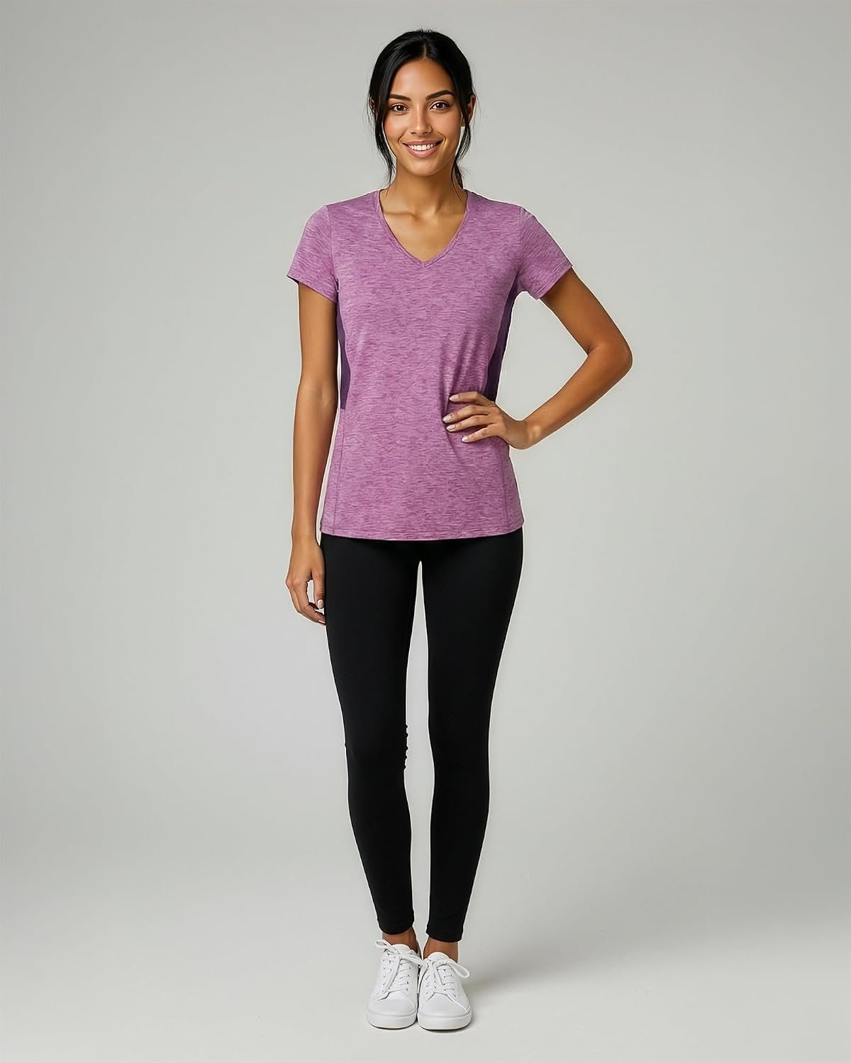 5-Pack Ladies V-Neck Dry-Fit Athletic Workout Tops, Short-Sleeve Yoga Training Tees, Plus-Size Sizes Are Accessible