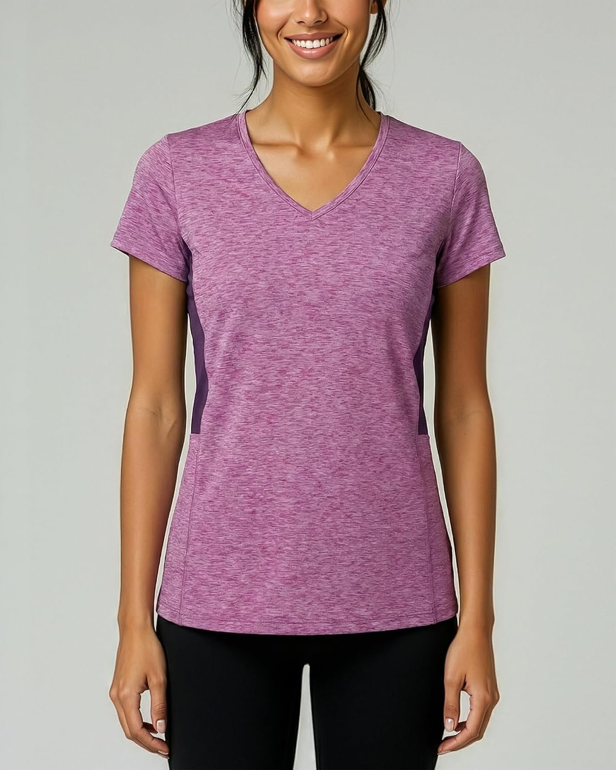 5-Pack Ladies V-Neck Dry-Fit Athletic Workout Tops, Short-Sleeve Yoga Training Tees, Plus-Size Sizes Are Accessible