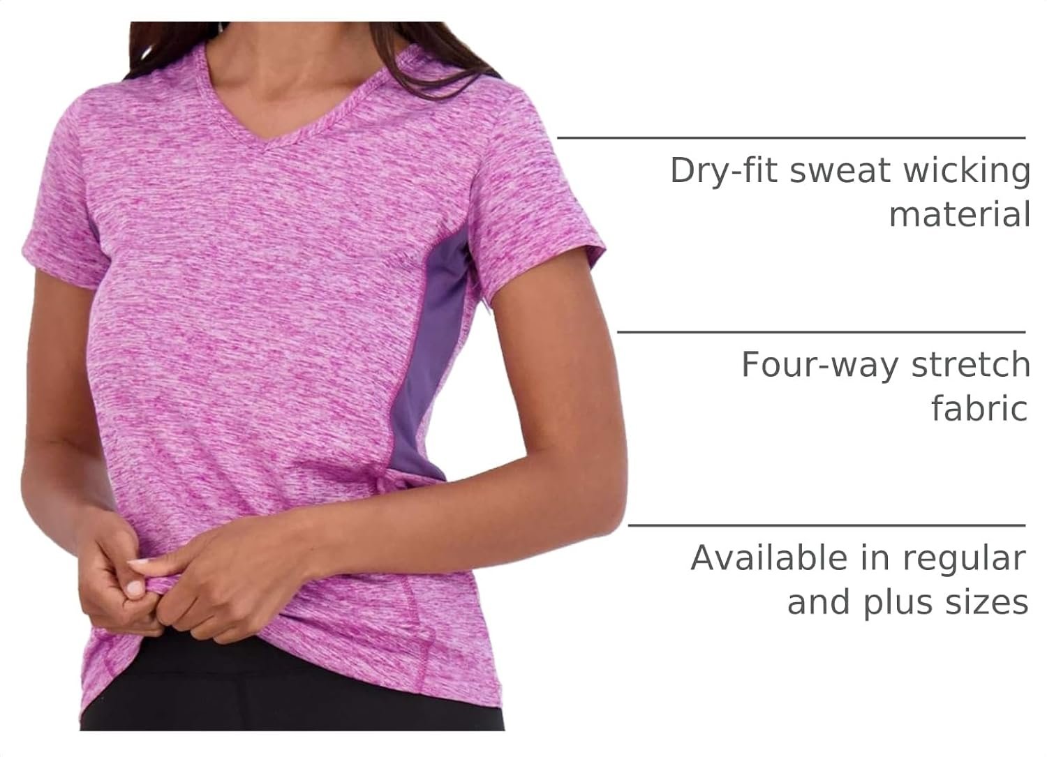 5-Pack Ladies V-Neck Dry-Fit Athletic Workout Tops, Short-Sleeve Yoga Training Tees, Plus-Size Sizes Are Accessible