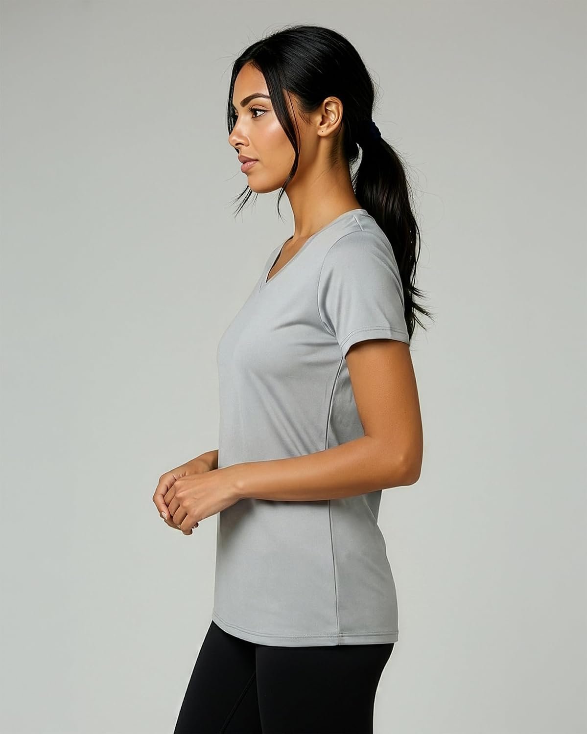 5-Pack Women’s Short-Sleeve V-Neck Dry-Fit Sport Tops, Sweat-Wicking Yoga & Training Tees, Available in Extended Plus Sizes