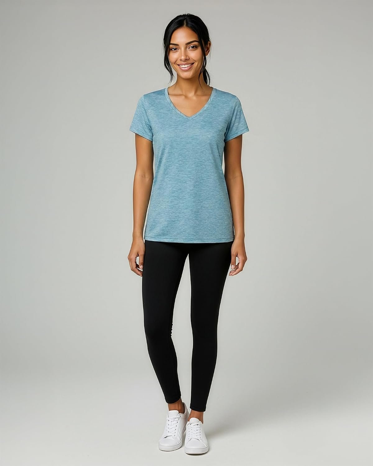 5-Pack Women’s Dry-Fit Short-Sleeve V-Neck Workout Tops, Breathable Yoga & Fitness Tees, Plus-Size-Available Athletic Shirts