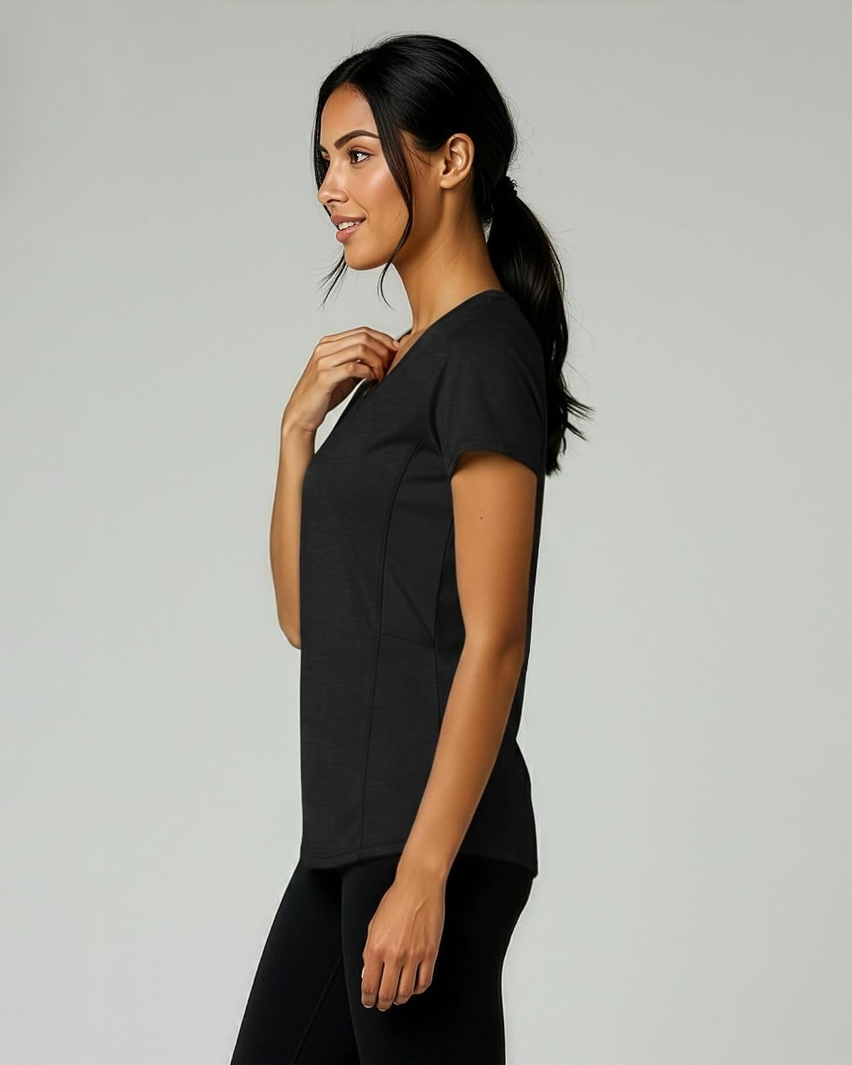 5-Pack Women’s V-Neck Dry-Fit Short-Sleeve Training Tops, Breathable Yoga Workout Tees, Selection Includes Plus-Size Sizing
