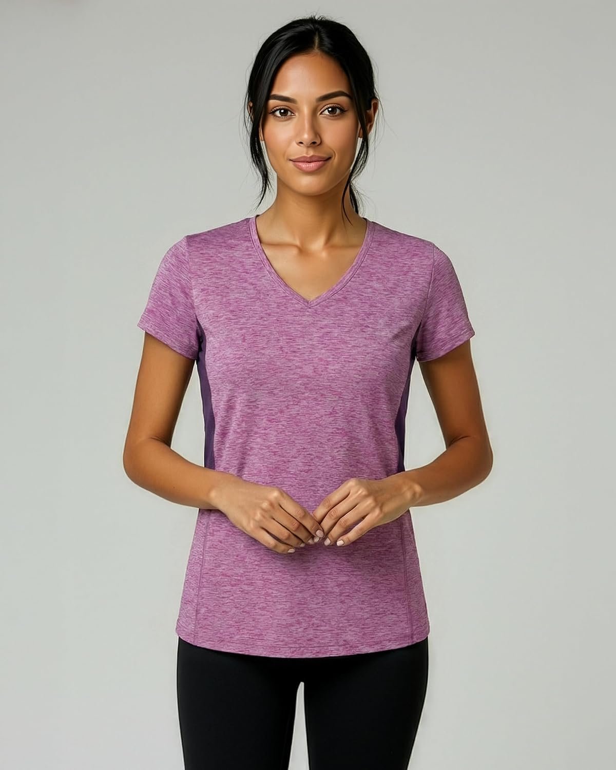 5-Pack Ladies V-Neck Dry-Fit Athletic Workout Tops, Short-Sleeve Yoga Training Tees, Plus-Size Sizes Are Accessible
