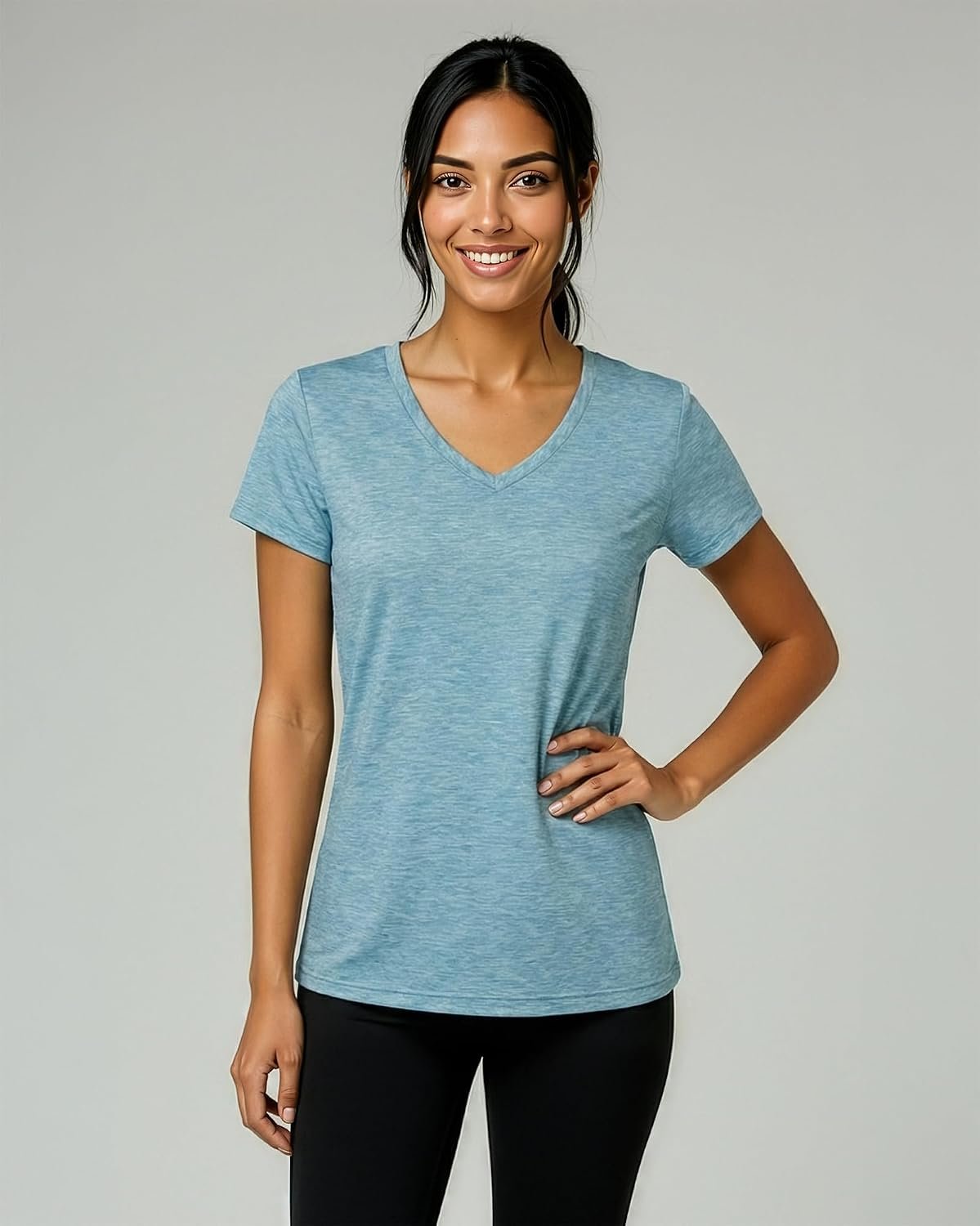 5-Pack Women’s Dry-Fit Short-Sleeve V-Neck Workout Tops, Breathable Yoga & Fitness Tees, Plus-Size-Available Athletic Shirts