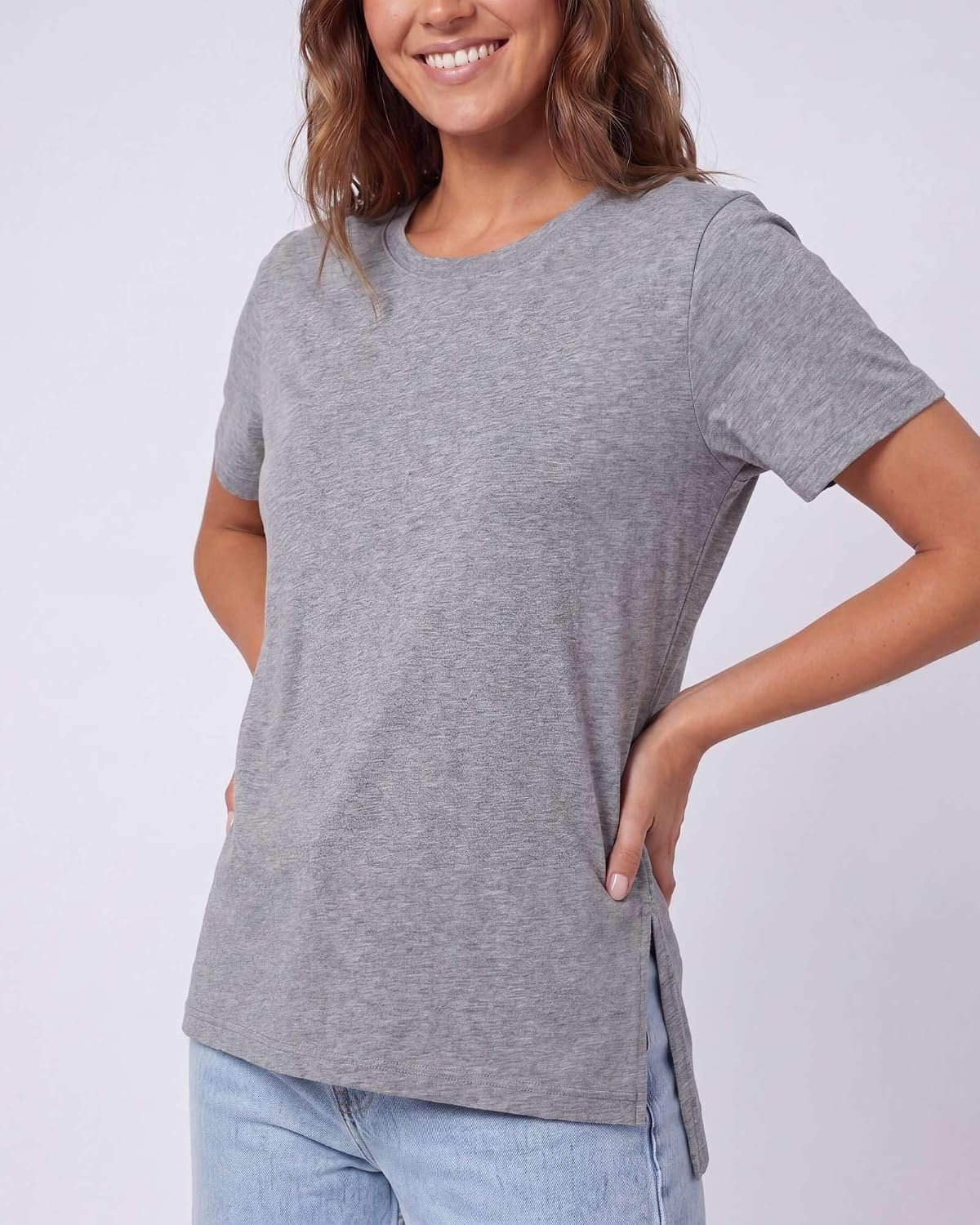 3-Pack Women’s Crew-Neck Split-Hem Cotton Short Sleeve Tops, Side-Slit Stretchy Tees, Relaxed Casual Shirts for Spring and Summer