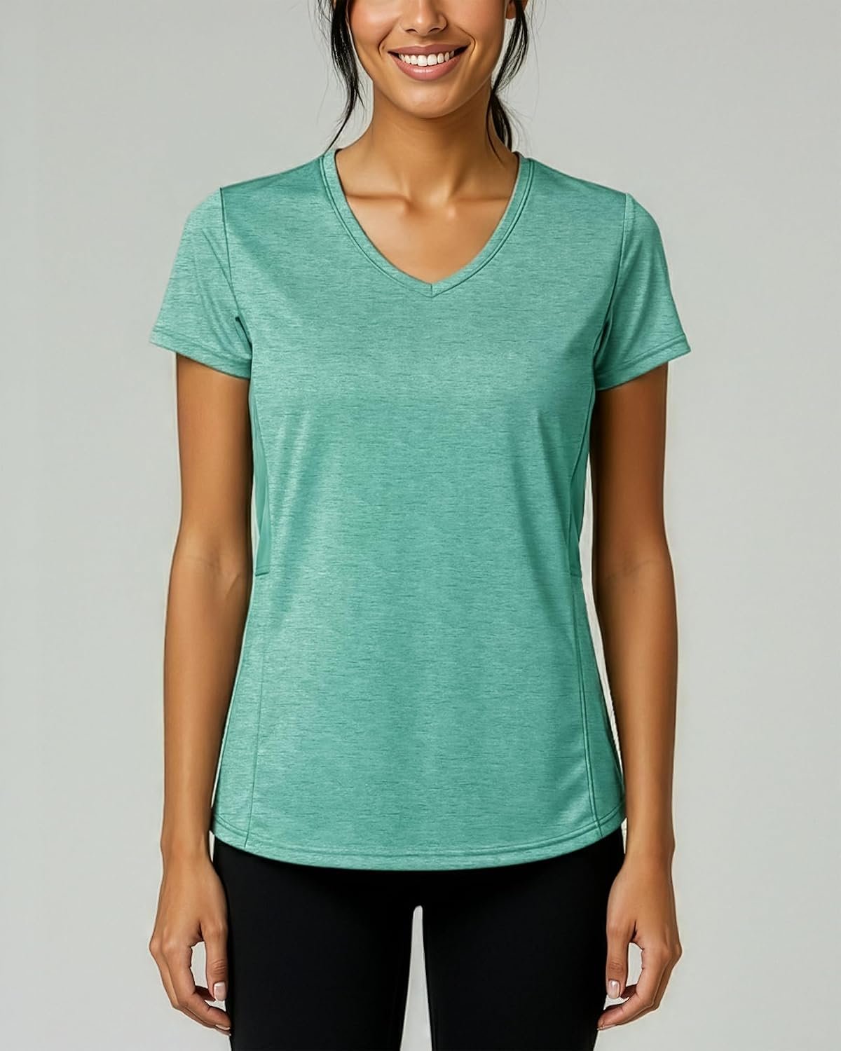 5-Pack Women’s V-Neck Dry-Fit Short-Sleeve Training Tops, Breathable Yoga Workout Tees, Selection Includes Plus-Size Sizing