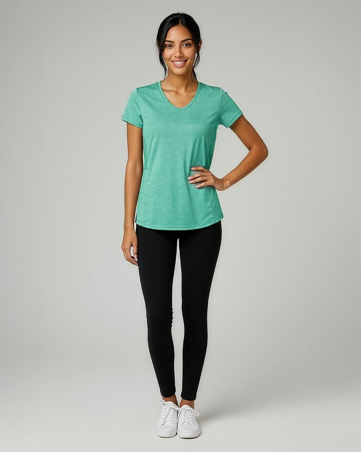 5-Pack Women’s V-Neck Dry-Fit Short-Sleeve Training Tops, Breathable Yoga Workout Tees, Selection Includes Plus-Size Sizing
