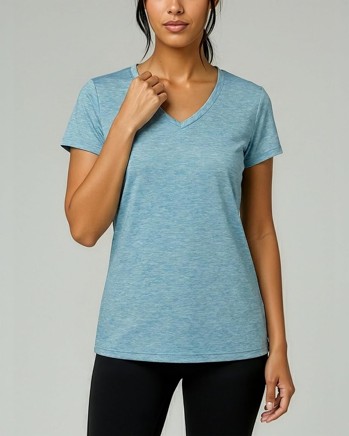 5-Pack Women’s Dry-Fit Short-Sleeve V-Neck Workout Tops, Breathable Yoga & Fitness Tees, Plus-Size-Available Athletic Shirts