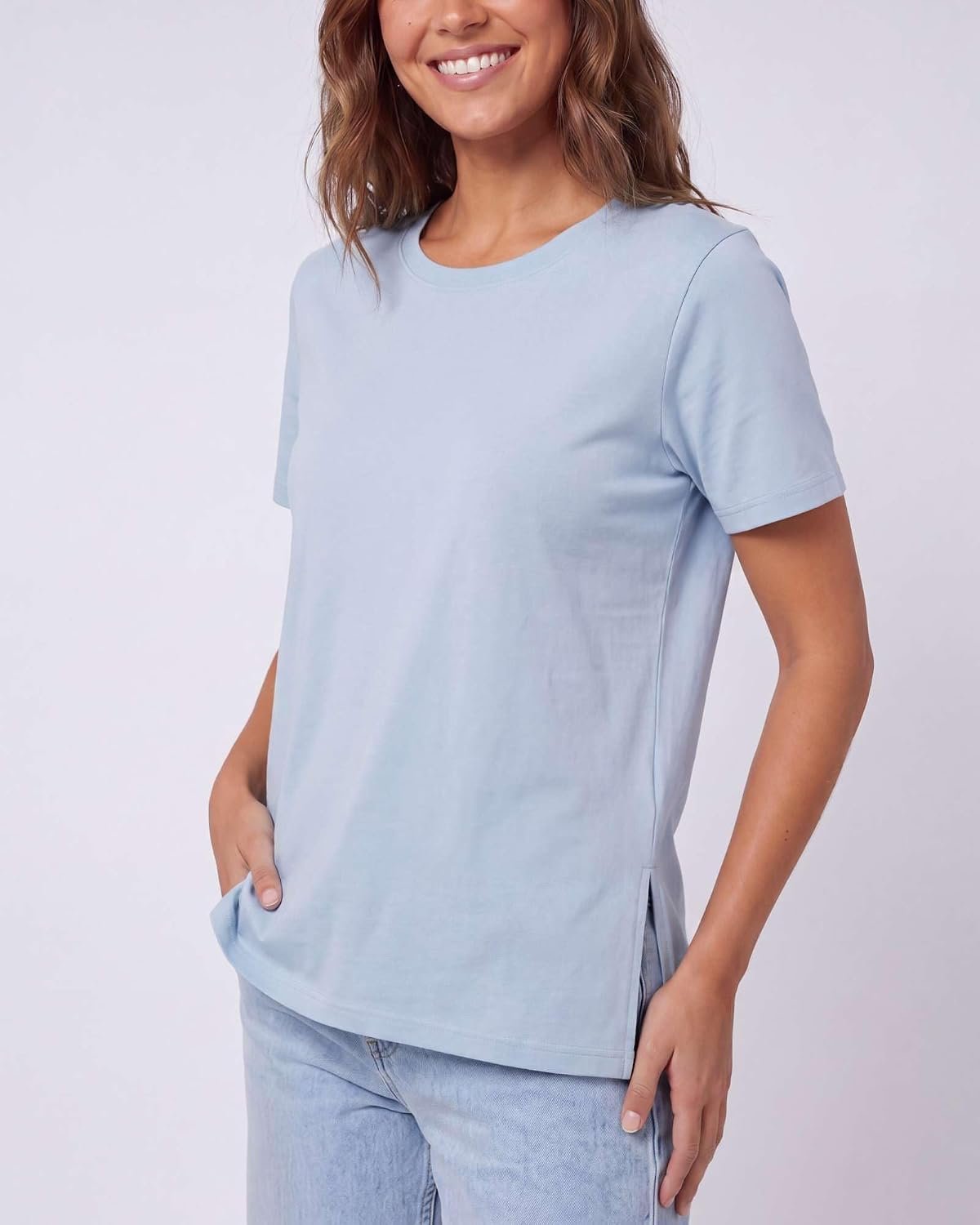 3-Pack Women’s Cotton Short-Sleeve Split-Hem T-Shirts, Crew-Neck Side-Slit Stretch Tees, Casual Everyday Tops for Spring & Summer