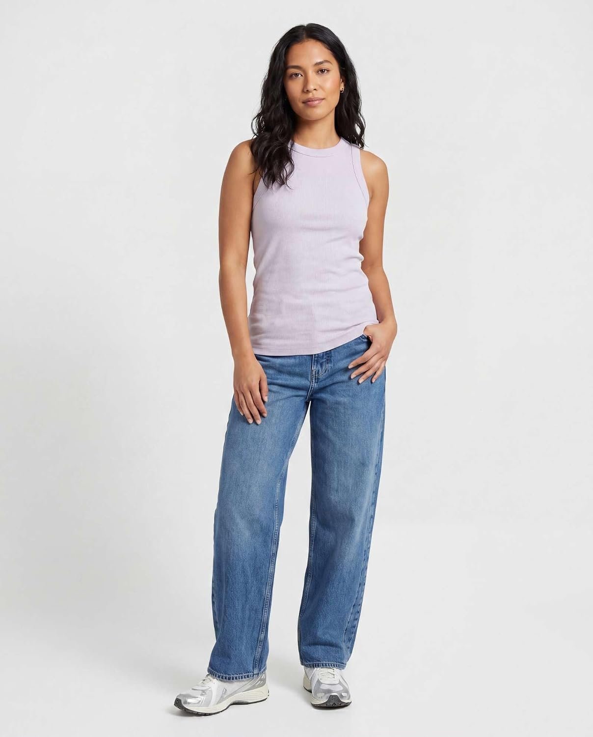 3-Pack Ladies Ribbed Cotton Crew-Neck Sleeveless Tank Tops, Flexible Basic Tees, Fashionable Casual Tops for Spring & Summer