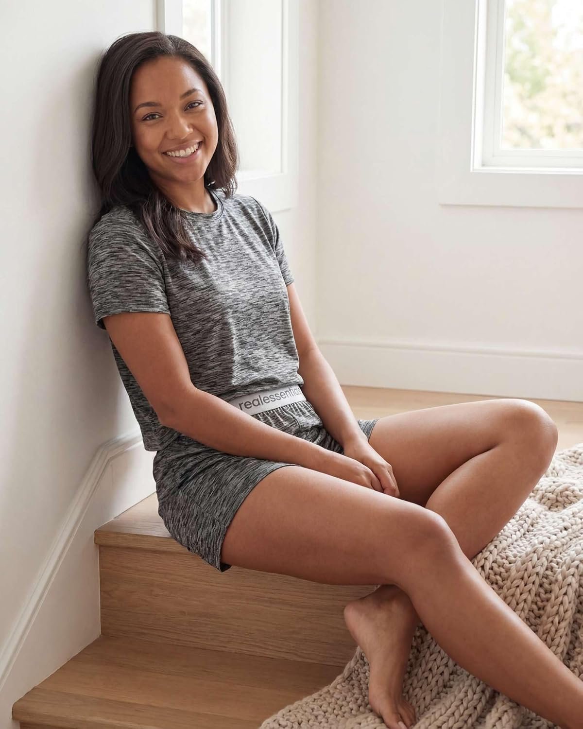 2-Pack Women’s Short-Sleeve Boxy Tee & Sleep Shorts PJ Set, Elastic Waist Loungewear, Soft Cozy Two-Piece Night Sleep Outfit