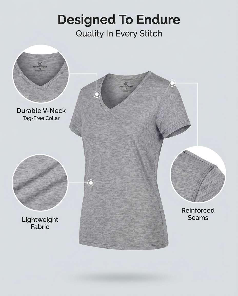 5-Pack Women’s V-Neck Dry-Fit Short-Sleeve Training Tops, Breathable Yoga Workout Tees, Selection Includes Plus-Size Sizing