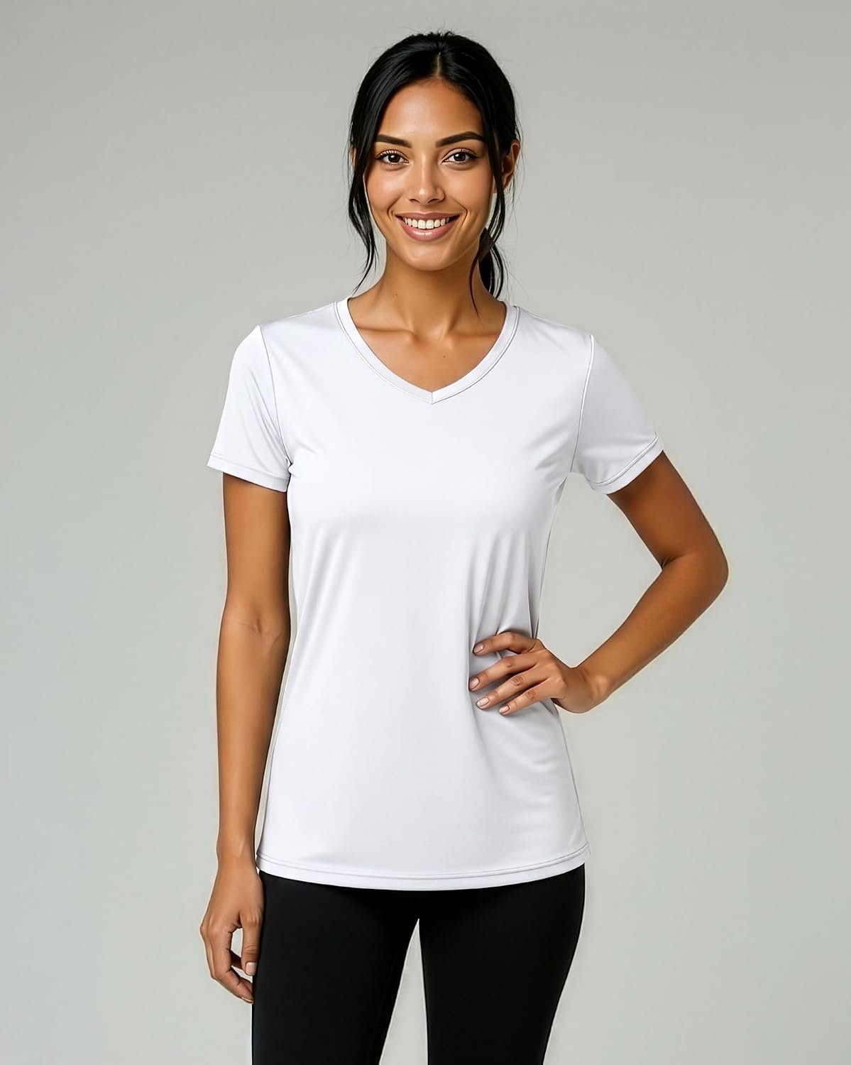 5-Pack Women’s Dry-Fit Short-Sleeve V-Neck Fitness Shirts, Flexible Yoga-Workout Tops, Catalog Features Plus-Size Choices