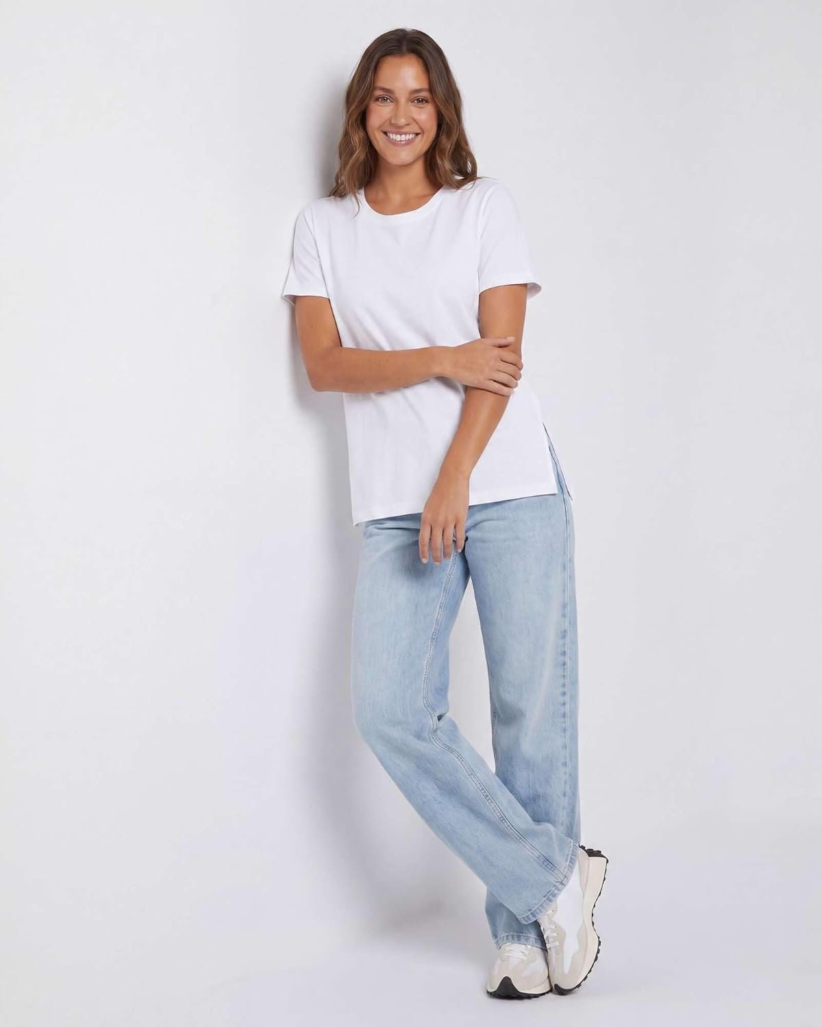 3-Pack Women’s Crew-Neck Split-Hem Cotton Short Sleeve Tops, Side-Slit Stretchy Tees, Relaxed Casual Shirts for Spring and Summer