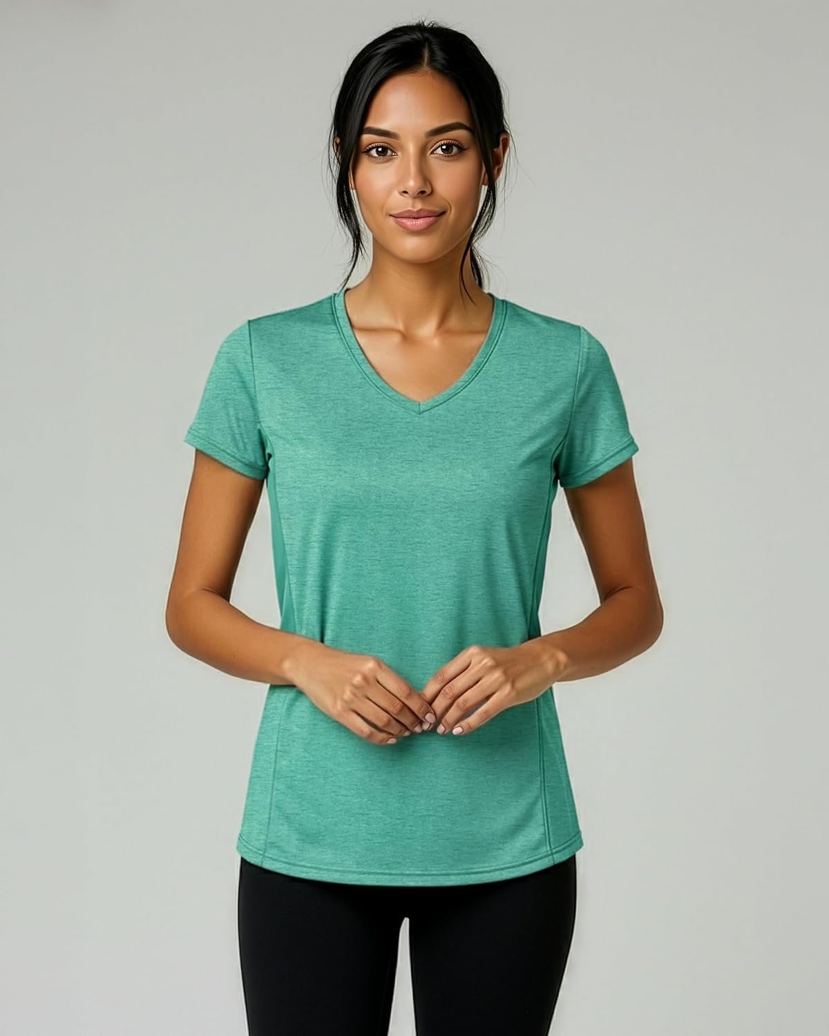 5-Pack Women’s V-Neck Dry-Fit Short-Sleeve Training Tops, Breathable Yoga Workout Tees, Selection Includes Plus-Size Sizing