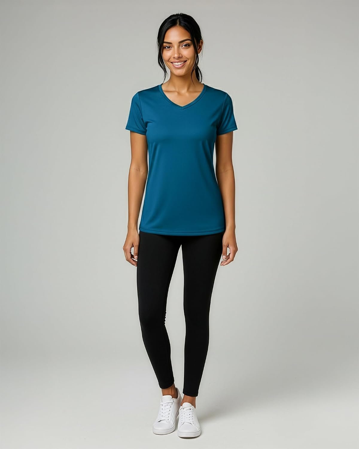 5-Pack Women’s Short-Sleeve V-Neck Dry-Fit Sport Tops, Sweat-Wicking Yoga & Training Tees, Available in Extended Plus Sizes