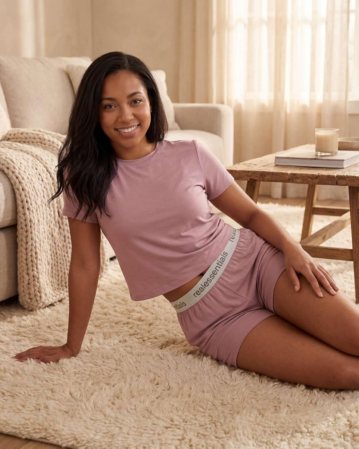 2-Pack Women’s Boxy Short-Sleeve Tee with Elastic Waist Sleep Shorts, Soft Two-Piece Lounge Pajama Set for Night Rest