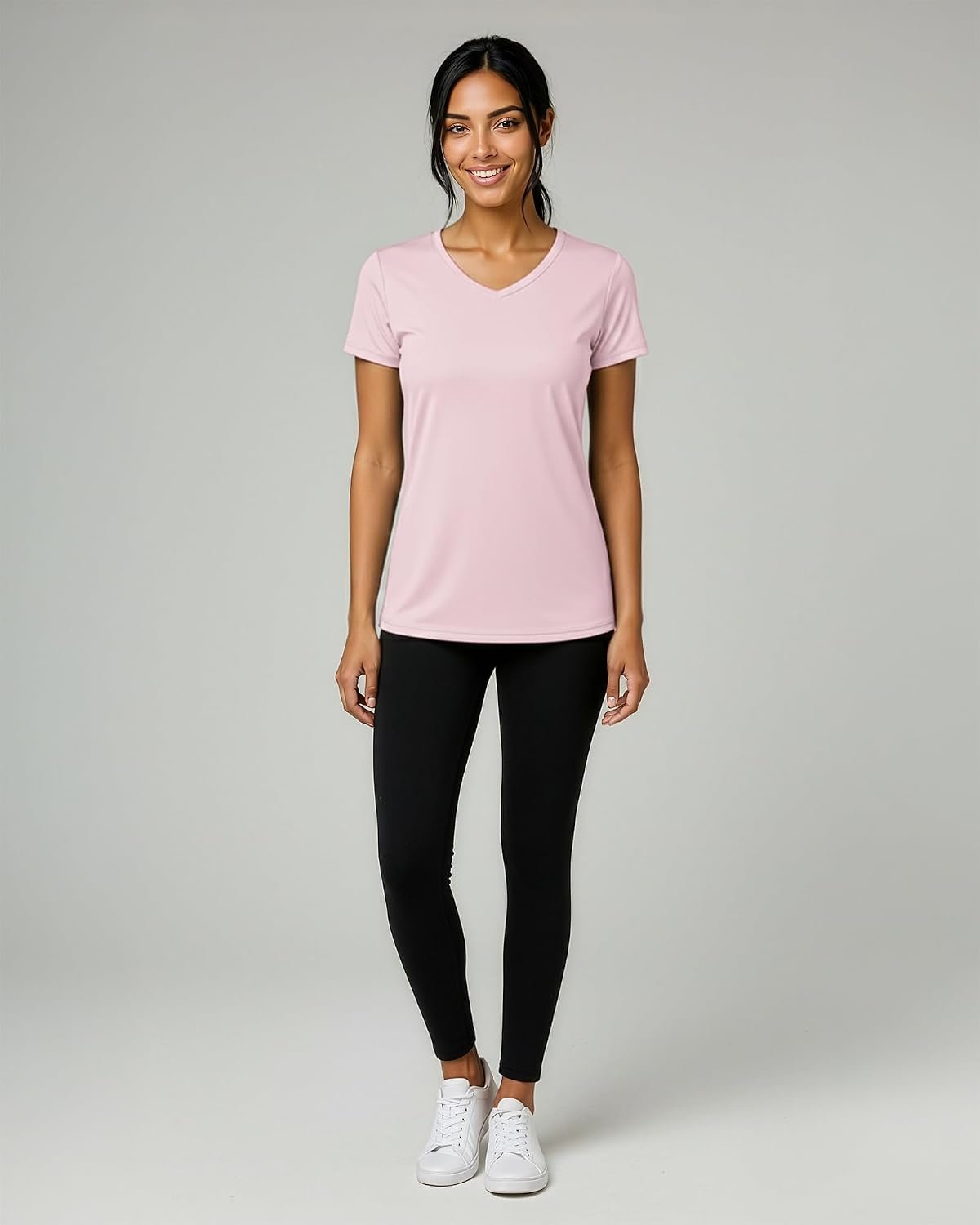 5-Pack Women’s V-Neck Dry-Fit Athletic Short-Sleeve Shirts, Performance-Focused Yoga & Workout Tops, Supports Plus-Size Options