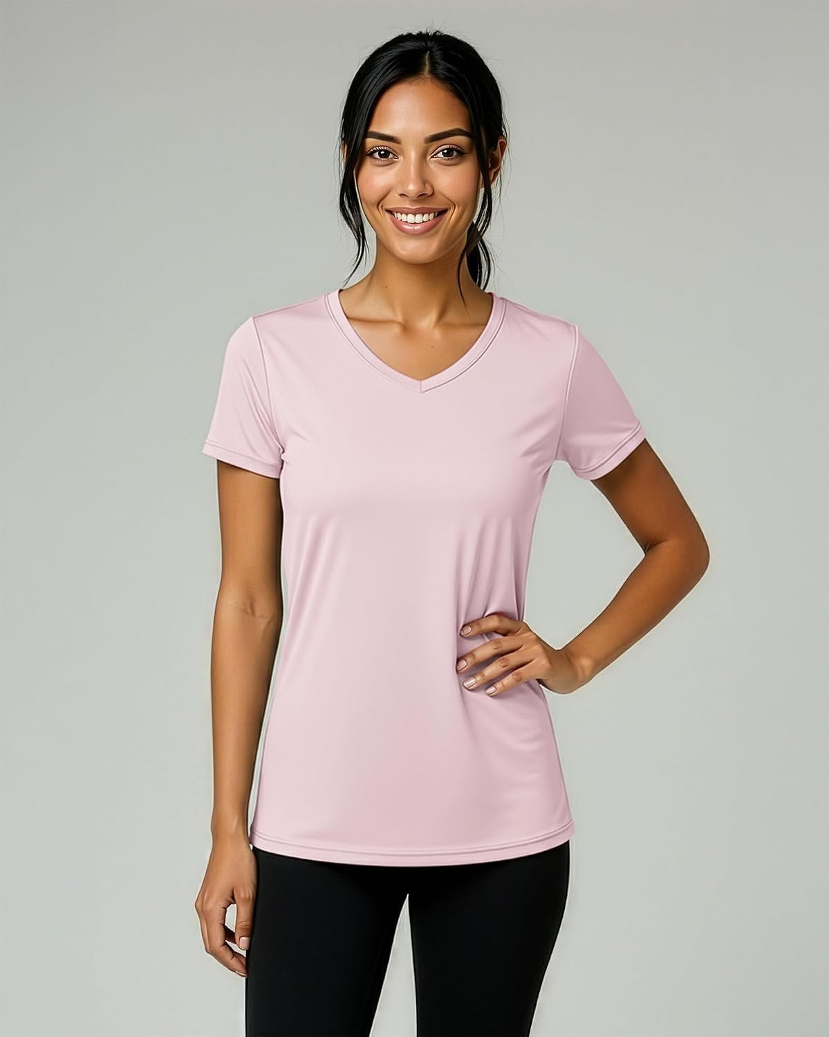 5-Pack Women’s V-Neck Dry-Fit Athletic Short-Sleeve Shirts, Performance-Focused Yoga & Workout Tops, Supports Plus-Size Options