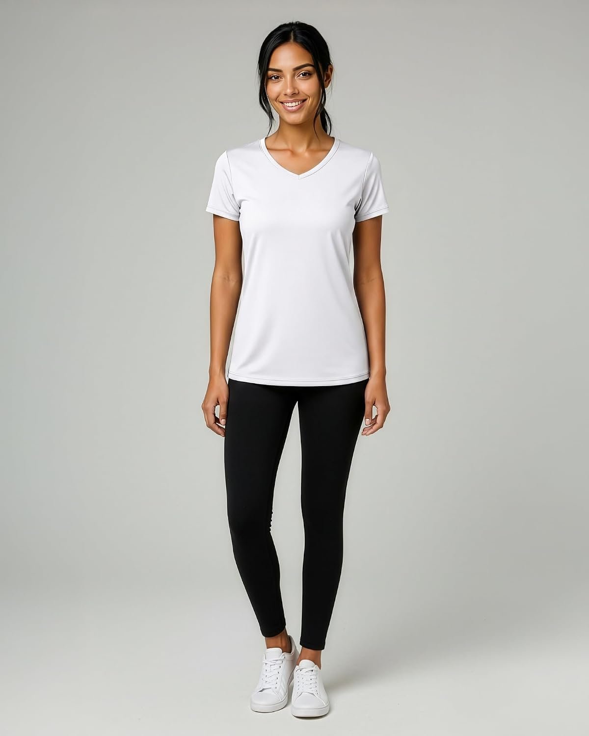 5-Pack Women’s Dry-Fit Short-Sleeve V-Neck Fitness Shirts, Flexible Yoga-Workout Tops, Catalog Features Plus-Size Choices