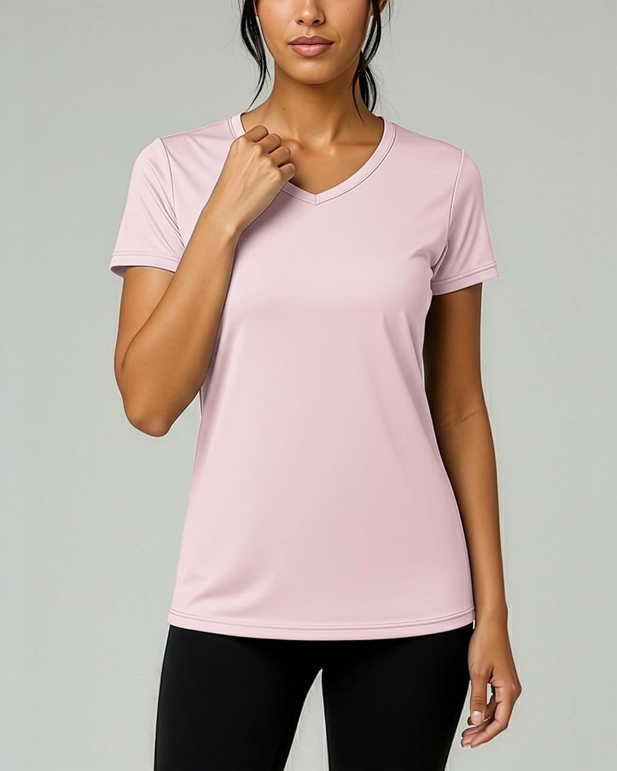 5-Pack Women’s V-Neck Dry-Fit Athletic Short-Sleeve Shirts, Performance-Focused Yoga & Workout Tops, Supports Plus-Size Options